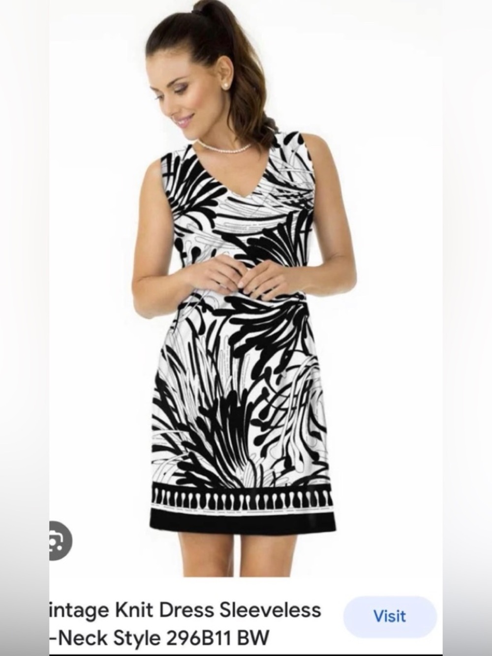 Sleeveless V-Neck Black & White Floral Mini Dress